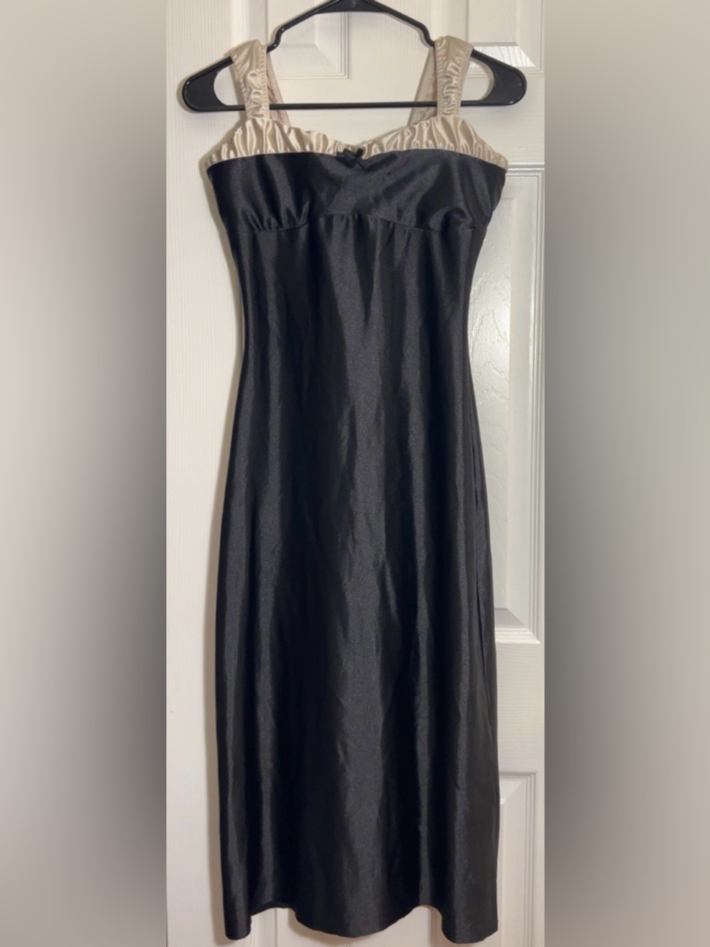 Derek Hearts Satin Black Dress with Cream Trim